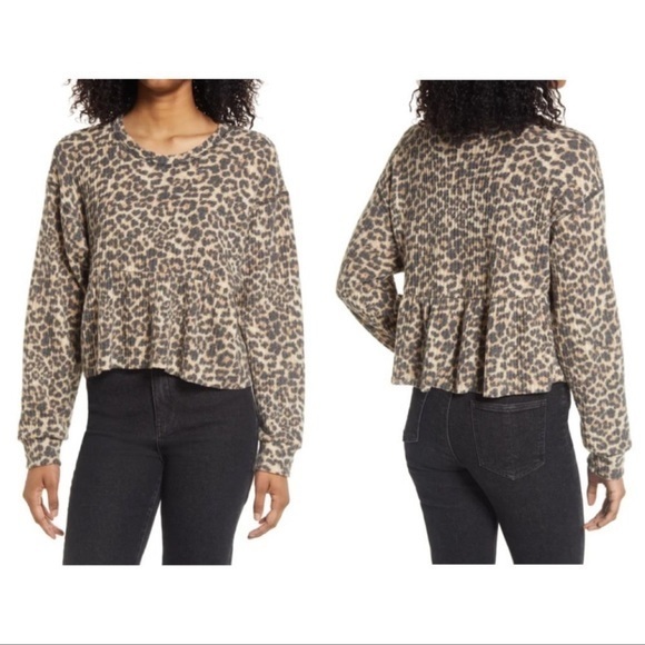 La La Land Creative Ruffle Hem Top Leopard Print Size Small Brown/Black - Picture 1 of 5